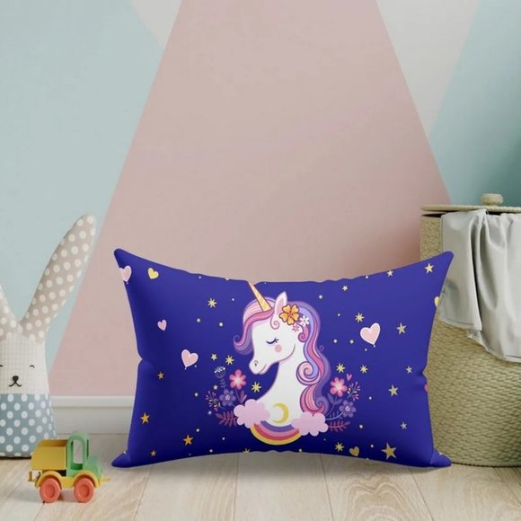 Purple Unicorn printed kids pillow, 18x12 - Picture 2 of 3